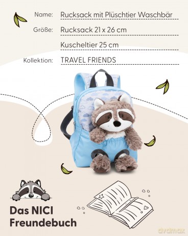NICI Plecak z przytulanką 21x26cm Szop 25cm błękitny