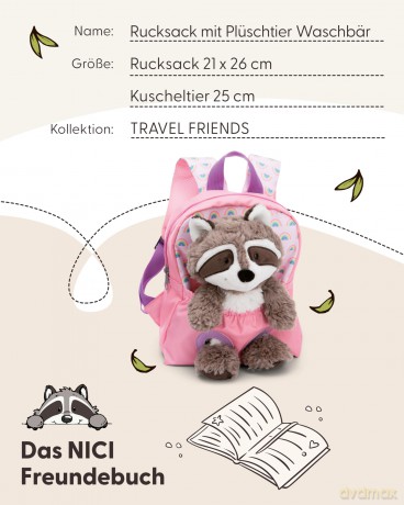 NICI Plecak z przytulanką 21x26cm Szop 25cm różowy