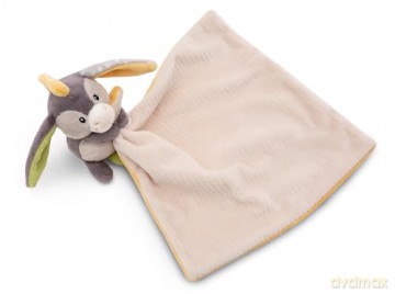 NICI Schmusetuch 22x22cm mit Kuscheltier Esel 12cm auf Header Karte