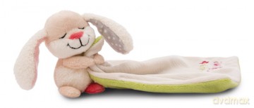 NICI Schmusetuch 22x22cm mit Kuscheltier Hase 12cm "Kuschelige Träume" auf Header Karte