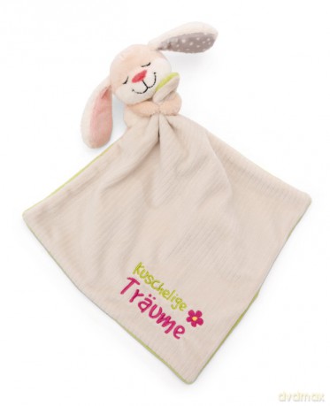NICI Schmusetuch 22x22cm mit Kuscheltier Hase 12cm "Kuschelige Träume" auf Header Karte