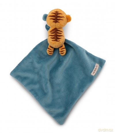 NICI Schmusetuch 22x22cm mit Kuscheltier Tiger 12cm auf Header Karte