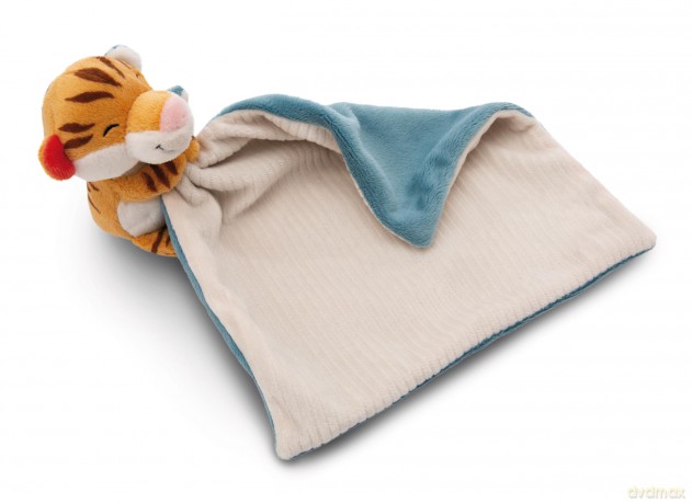 NICI Schmusetuch 22x22cm mit Kuscheltier Tiger 12cm auf Header Karte