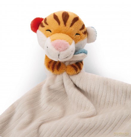 NICI Schmusetuch 22x22cm mit Kuscheltier Tiger 12cm auf Header Karte