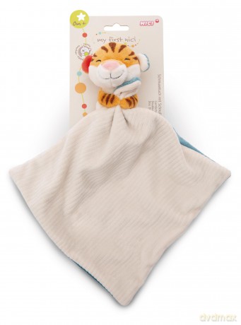 NICI Schmusetuch 22x22cm mit Kuscheltier Tiger 12cm auf Header Karte