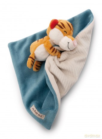 NICI Schmusetuch 22x22cm mit Kuscheltier Tiger 12cm auf Header Karte