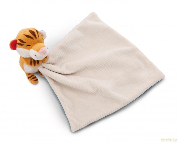 NICI Schmusetuch 22x22cm mit Kuscheltier Tiger 12cm auf Header Karte