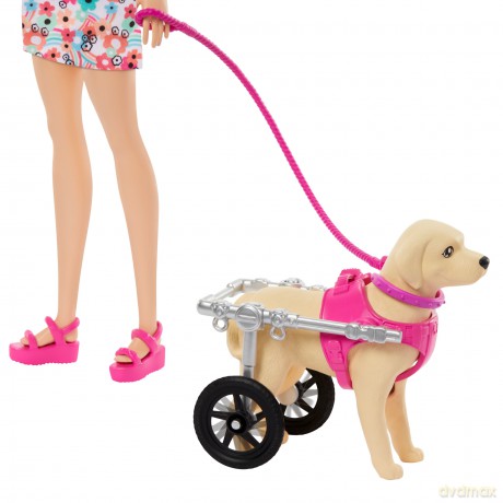 Barbie Lalka i piesek na wózku Zestaw HTK37