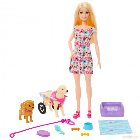 Barbie Lalka i piesek na wózku Zestaw HTK37