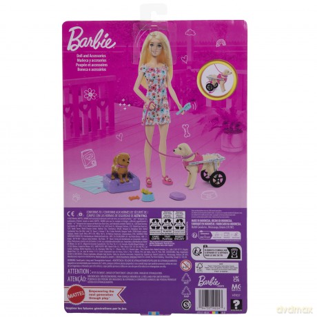Barbie Lalka i piesek na wózku Zestaw HTK37