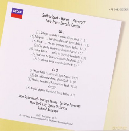 Pavarotti/Sutherland: Live From The Lincoln Center Original Ma [2CD]