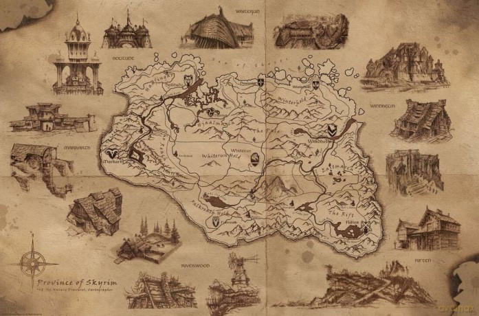 SKYRIM - Poster Maxi 91.5x61 - Illustrated Map