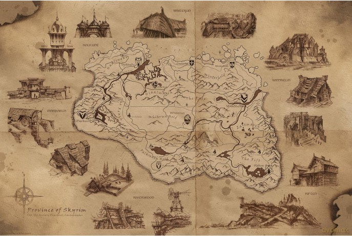 SKYRIM - Poster Maxi 91.5x61 - Illustrated Map