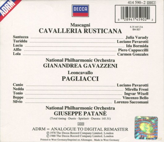 Pavarotti: Mascagni:Cavalleria Rusticana + [2CD]