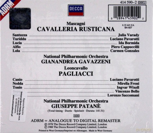 Pavarotti: Mascagni:Cavalleria Rusticana + [2CD]