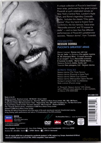 Pavarotti: Nessun Dorma - Puccini's Greatest Arias [DVD]