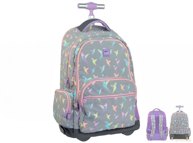 Plecak na kółkach Milan SUGAR COLIBRI PASTEL różowo - szary