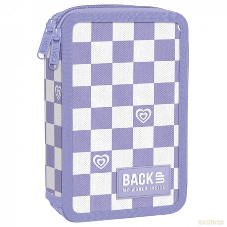 Piórnik 2-komorowy z wyposażeniem Backup Szachownica fiolet PB6DW29