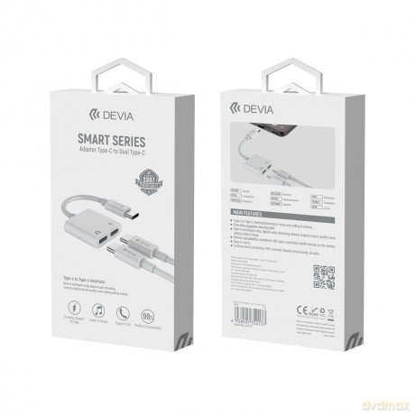 Devia adapter Smart USB-C - USB-C (port) + USB-C (port) biały