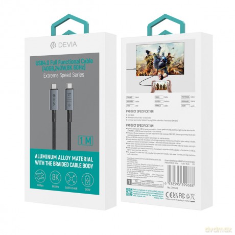 Devia kabel Extreme PD USB-C - USB-C 4.0 1,0 m 240W czarny 8K 60Hz