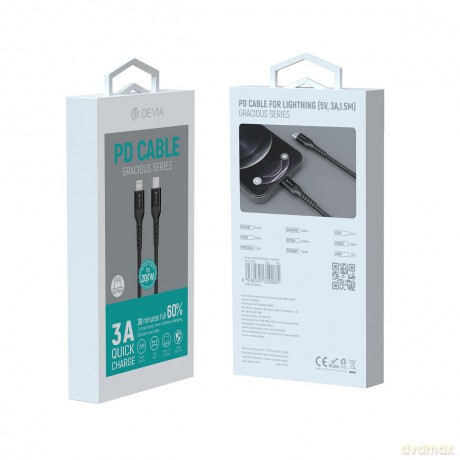 Devia kabel Gracious PD USB-C - Lightning 1,5 m 3A czarny