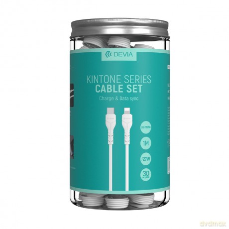 Devia kabel Kintone USB-C - Lightning 1,0 m 3A 27W biały zestaw 30 szt