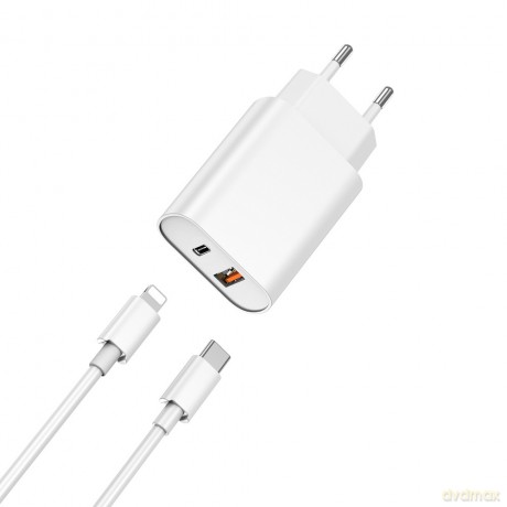 WIWU ładowarka sieciowa Wi-U002 PD + QC 20W 1x USB 1x USB-C biała + kabel USB-C - Lightning