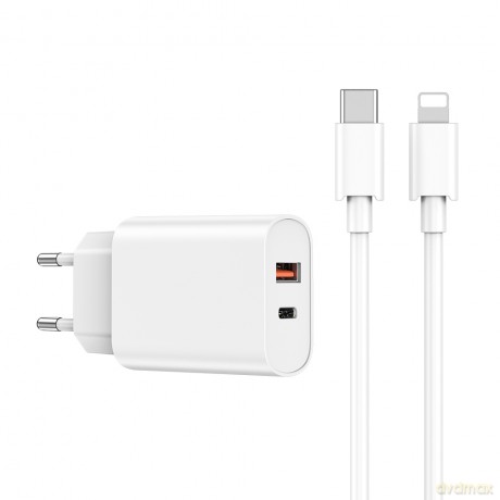 WIWU ładowarka sieciowa Wi-U002 PD + QC 20W 1x USB 1x USB-C biała + kabel USB-C - Lightning