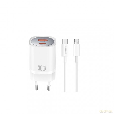 XO ładowarka sieciowa CE21 PD 33W 1x USB-C 1x USB biała + kabel USB-C - Lightning