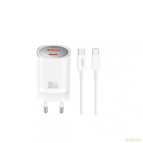 XO ładowarka sieciowa CE21 PD 33W 1x USB-C 1x USB biała + kabel USB-C - USB-C