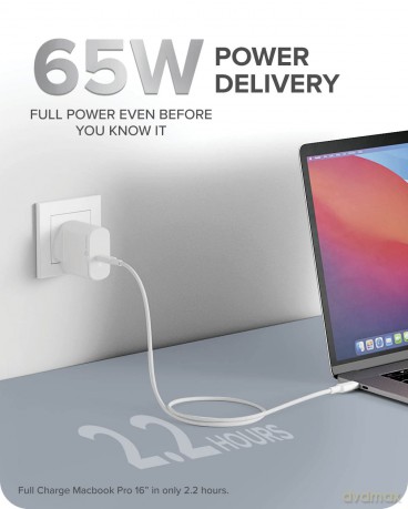 Alogic - Rapid Power 65W GaN Charger inc. 2 m USB-C Charging Cable