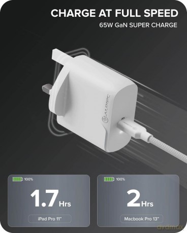 Alogic - Rapid Power 65W GaN Charger inc. 2 m USB-C Charging Cable