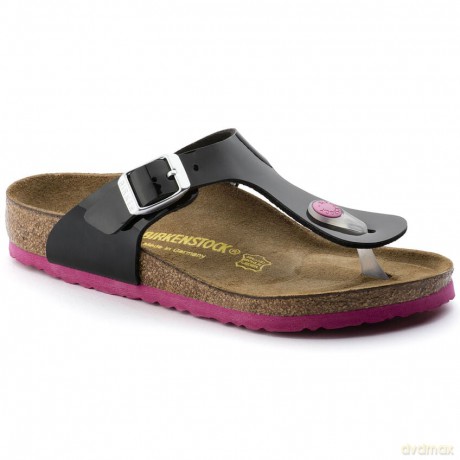 Birkenstock - GIZEH Kids Birko-Flor Narrow - Black Lack W/Pink Outsole