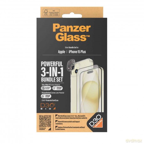 PanzerGlass - Apple Iphone 15 Plus 6,7 Ultra Wide Fit Bundle + Picture Perfect + Hardcase with D30