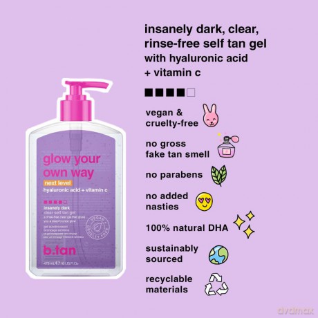 B.tan Glow Your Own Way Next Level Przezroczysty Żel Samoopalający 437ml