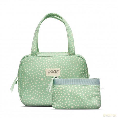 Karen Denmark - 2 pcs Cosmetic bag with handle Green/white print