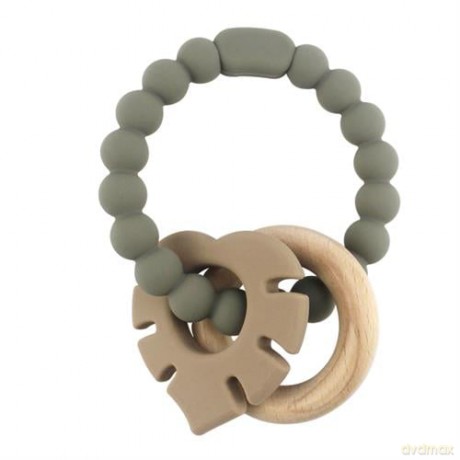 Magni - Teether bracelet silicone with wooden ring and leaves appendix - Grey (5544)