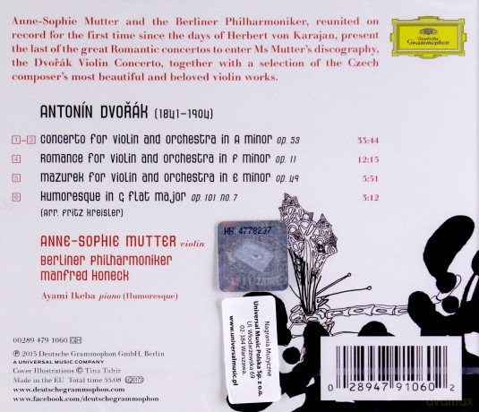 Anne Sophie Mutter: Dvorak Violin Concerto [CD]