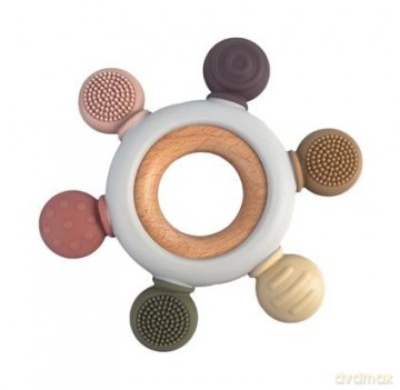 Magni - Teether Rudder with wooden center ring - Multi colored (5547)