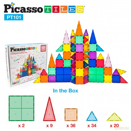 Picasso Tiles - 3-D Magnetic Building Set (101 pcs) (PT101)