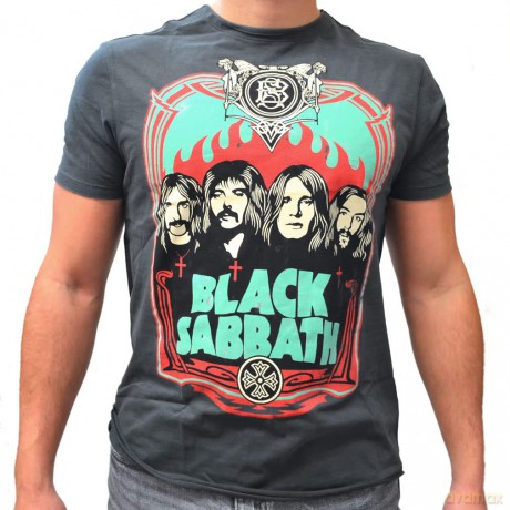 Black Sabbath: Black Sabbath - Flames Amplified X Large Vintage Charcoal T Shirt