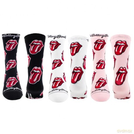 Rolling Stones: Rolling Stones Womens Assorted Crew Socks 3 Pack (One Size)