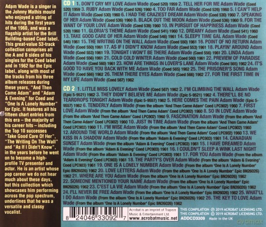 Adam Wade: The Adam Wade Collection 1959-62 [CD]