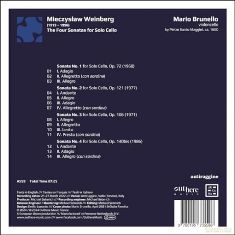 Mario Brunello: Weinberg: The Four Sonatas For Solo Cello [CD]