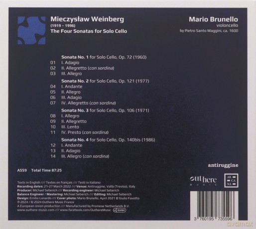 Mario Brunello: Weinberg: The Four Sonatas For Solo Cello [CD]