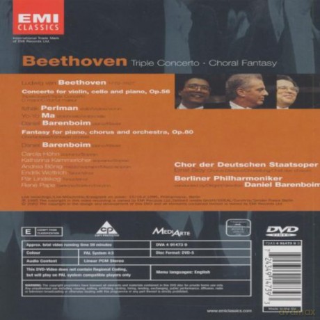 Perlman/Ma/Barenboim/Berlin Phil. Orches: Triple Concerto/Choral Fantasy [DVD]