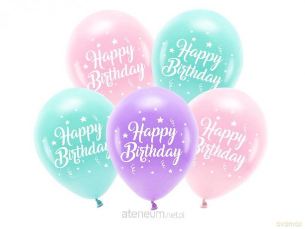 Balony Eco Happy Birthday różowy 26cm 5szt