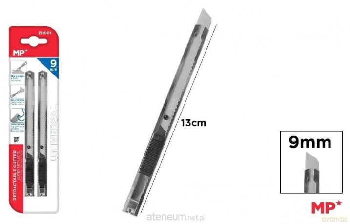 Nóż do papieru wysuwany czarny 9mm 2szt