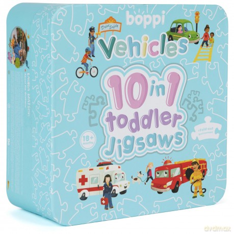 10 Puzzles in 1 Premium Progressive Jigsaw Puzzles for Toddlers 18 Months Plus - Cars Fire Engine Police Vehicles Puzzles for Toddlers/Child Development Toys - Puzzles by boppi - 100% Recycled Card [PUZZLE]
