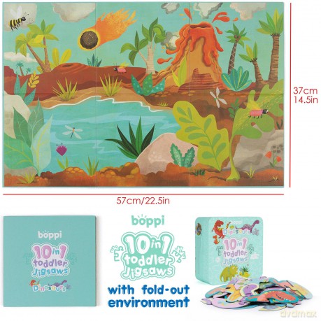 10 Puzzles in 1 Premium Progressive Jigsaw Puzzles for Toddlers 18 Months Plus With Gift Box - Dinosaur Toddler Puzzles/Child Development Toys - Dinosaur Puzzle by boppi - 100% Recycled Card [PUZZLE]